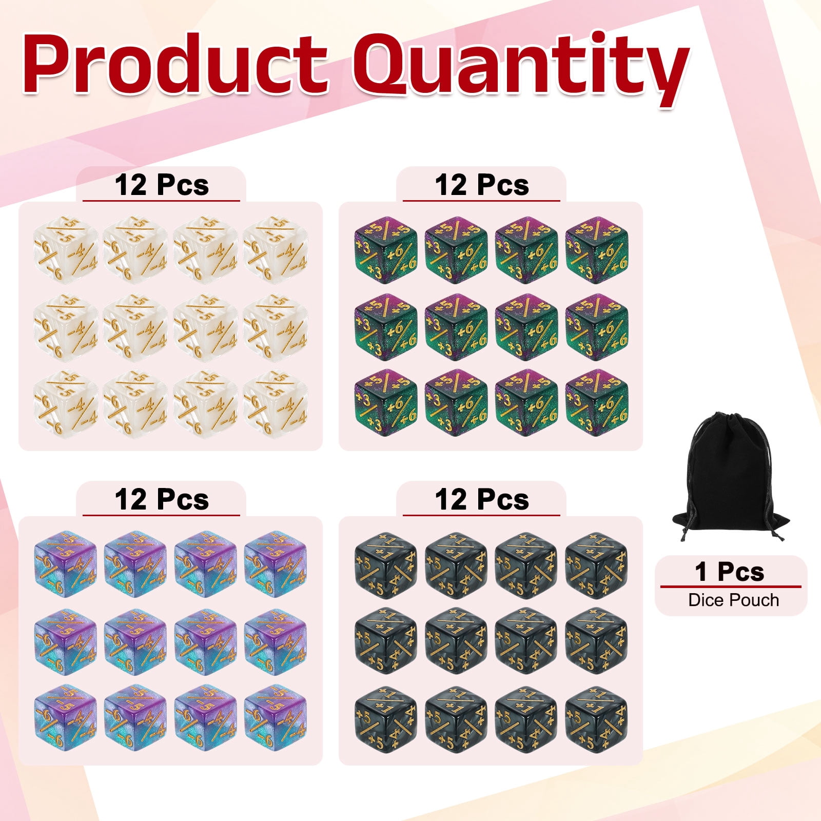 48Pack Magic Dice Counters, Acrylic D6 Life Counter Token Dice Set, 4 Styles