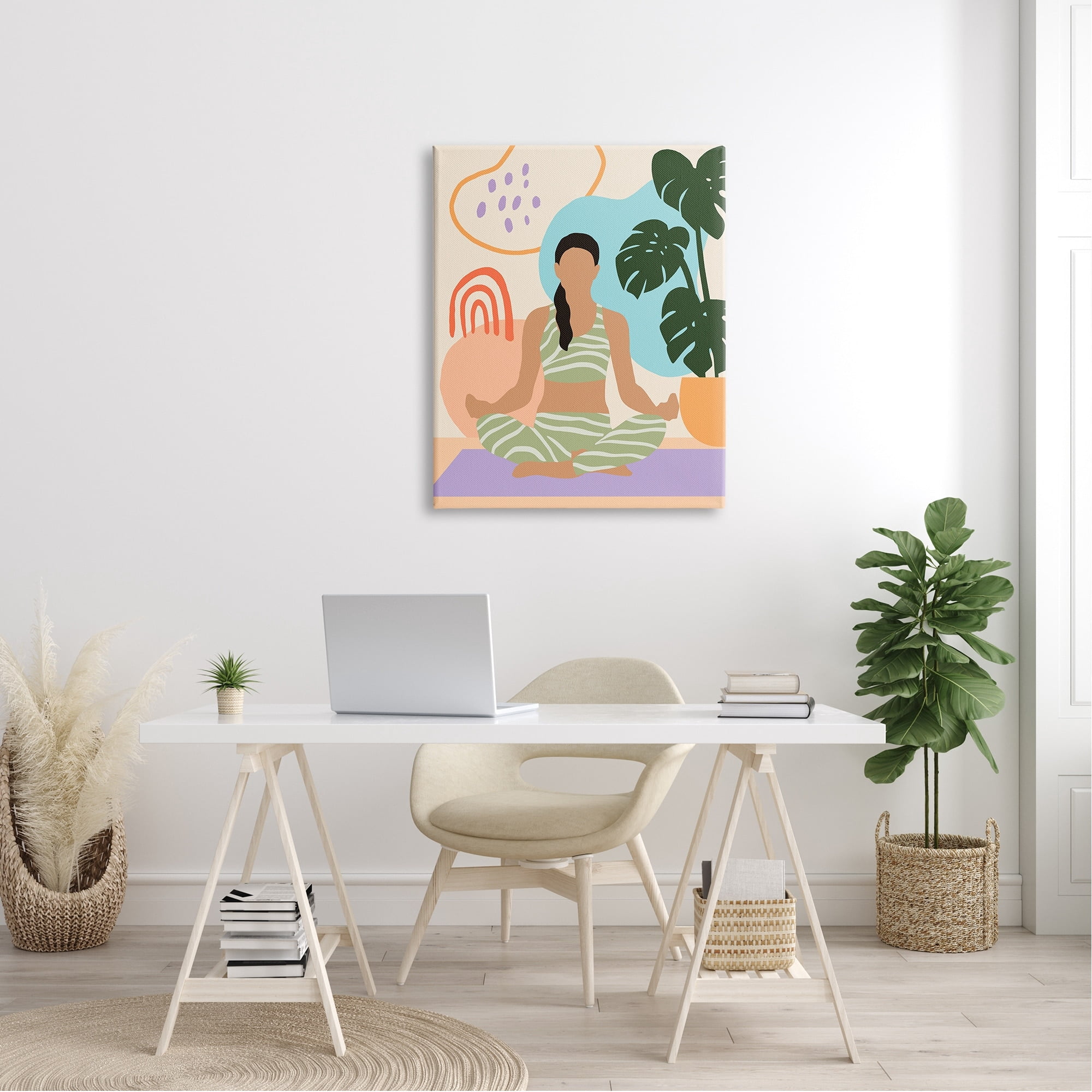 Stupell Industries Modern Botanical Yoga Exercise Person Meditation Global Painting Gallery-Wrapped Canvas Print Wall Art, 30 x 40, Design by Annie Warren