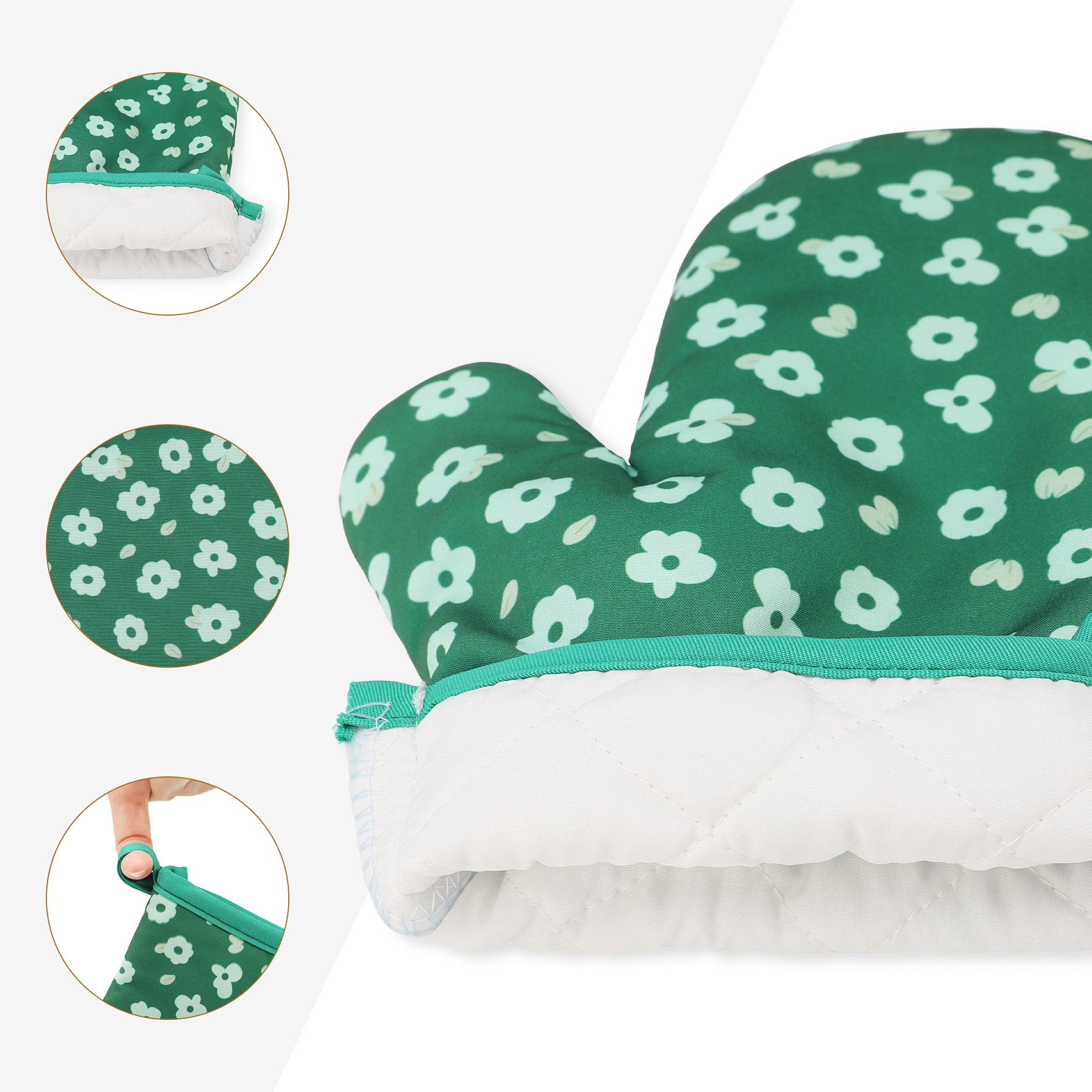 Unique Bargains Soft Heat-Resistant Cotton Oven Mitts 2 Pcs Green 10.2x5.5 Inch