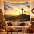 thumbnail image 3 of Cross Silhouettes on a Hill Beneath a Golden Sunset, Inspirational Vintage Style for Art Lovers, Sunset Wall Art, Easter Gift, Tapestry Wall Hanging for Bedroom and Living Room, 3 of 7