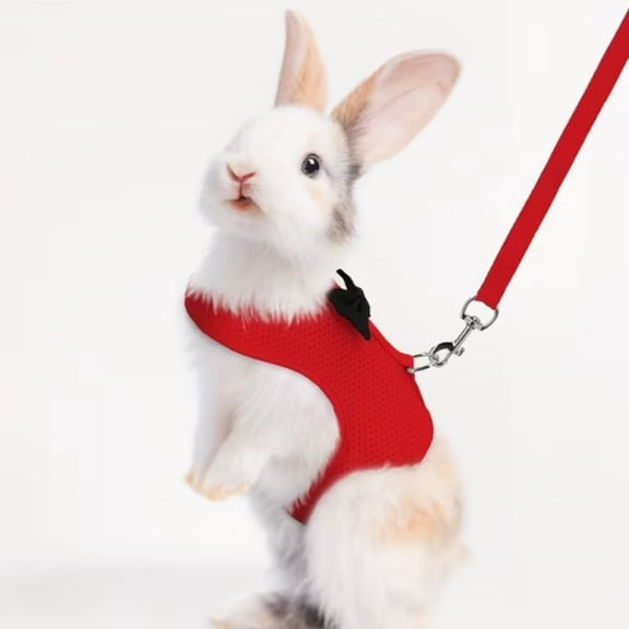 Rabbit Harness, Adjustable Breathable Rabbit Leash Set, Vests Style Traction Rope with Soft Padding for Small Pets, Red