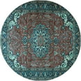 thumbnail image 1 of Ahgly Company Indoor Round Medallion Light Blue Traditional Area Rugs, 4' Round, 1 of 4
