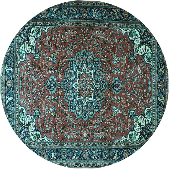 Ahgly Company Indoor Round Medallion Light Blue Traditional Area Rugs, 4' Round