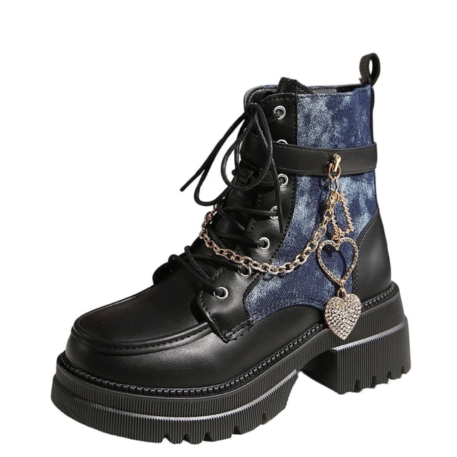 RXMEKW Bottines pour Femmes avec Semelle Plateforme Épaisse et Détail Chaîne, Bottes Style Moto Mode pour Tenue Décontractée et Style de Rue