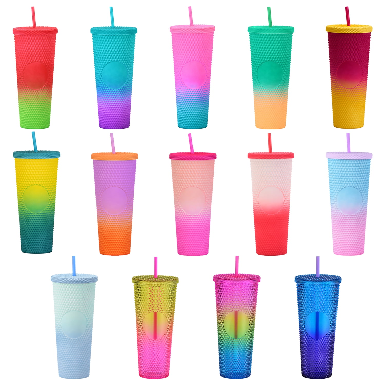 Modwnfy 24 fl oz TwoTone Studded Plastic Tumblers with Lids and Straws