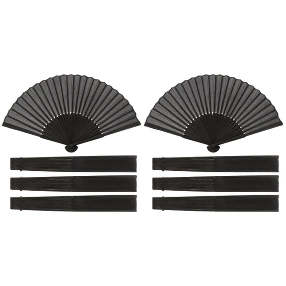 8-Piece Set Wooden Dance Props with Black Folding Fans for Acting, Performance, and Graceful Movement