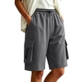 thumbnail image 2 of VBVC Women's Adjustable Elastic Waist Cargo Shorts , Summer Hiking Athletic Shorts For Women , Ladies' Knee Length Bermuda Shorts with Multi Pockets,Gray,S-3XL, 2 of 7