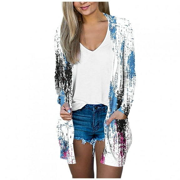 Awdenio Lightweight Cardigans for Women Mid-Length Casual Shirt Floral Print Fashion Tshirt Trendy Coat with Pocket