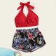 thumbnail image 2 of Bikini sólido con correa para mujer, Bikini con escote en V profundo, cómodo traje de baño dividido, traje de baño de dos piezas OAVQHLG3B Store lin121212, 2 of 4