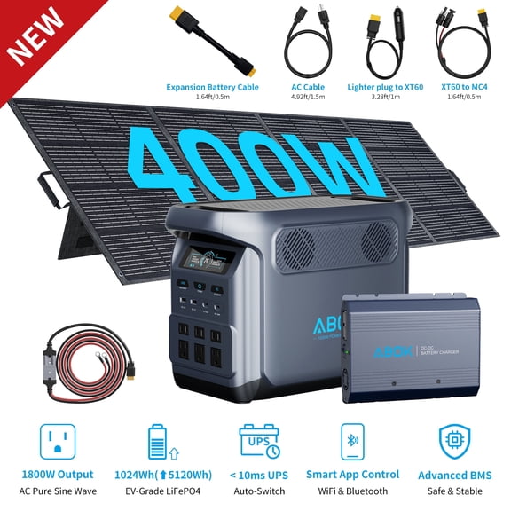 ABOK Elux1 1024Wh Portable Power Station with 400W Solar Panel & 500W DC-DC Charger, 1800W LiFePO4 RV Power System for Vanlife & Off-Grid