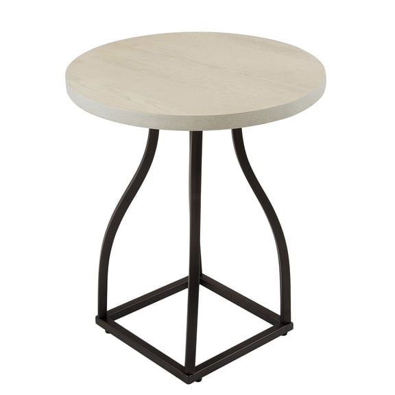 JERFIT 20 inch Round End Table for Living Room, Bedroom & Office, Modern Accent Table with White Wood Top & Black Metal Base