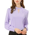 thumbnail image 1 of INSPIRE CHIC Women's Keyhole Stand Collar Pleated Back Button Blouse Tops, 1 of 6