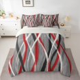 thumbnail image 2 of Homewish Modern Geometric Stripe 7-Piece Twin Bedding Sets.Abstract Waves Lines Bedding Comforter Set,Red Gray White Sheet Sets For Boys Kids,Microfiber Bedroom Decor Reversible, 2 of 8