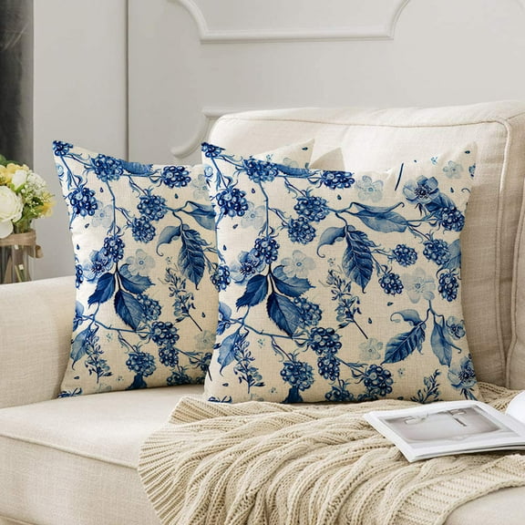 18"x18" Floral Blue Rose Pillow Covers – Decorative Throw Pillow for Sofa, Living Room, and Bedroom - Elegant Spring Floral Design