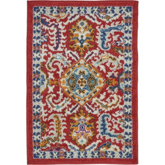 2â€™ x 3â€™ Red and Multicolor Decorative Scatter Rug