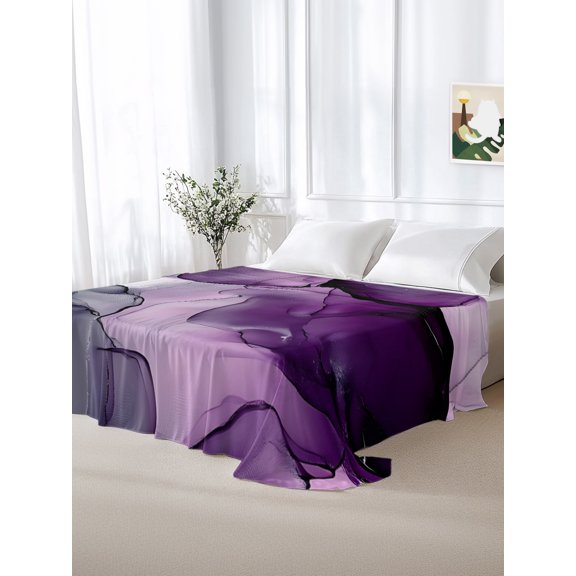 California King Size Flat Sheet Only,Abstract Purple Gray Ombre Soft Top Bed Sheets Breathable Bedding Sheet Gradient Marble Modern Art Microfiber Hotel Luxury Top Sheets