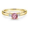 thumbnail image 2 of Gem Stone King 18K Yellow Gold Plated Silver Pink and White Lab Grown Diamond 3-Stone Engagement Ring for Women (0.63 Cttw, Gemstone April Birthstone, Size 8), 2 of 4