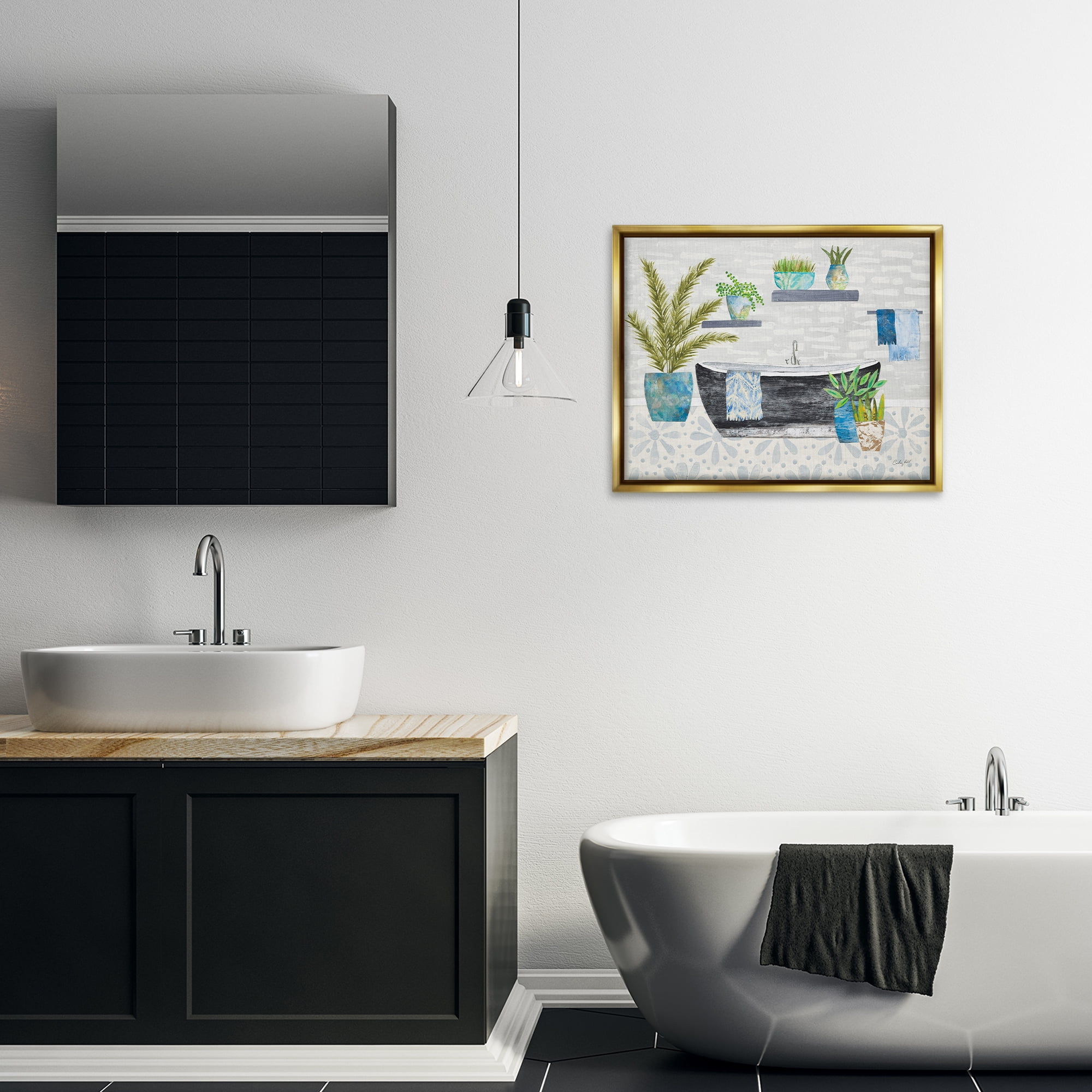 Stupell Industries Botanical Bath & Rustic Plants Bath & Laundry Painting Gold Floater Framed Canvas Art Print Wall Art, 31 x 25