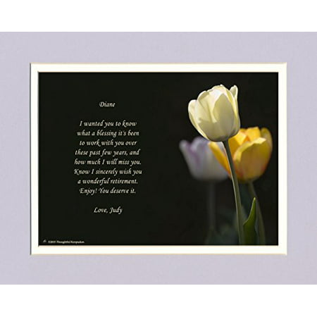 Personalized Retirement Gift. White Tulip Photo with Best Wishes from Coworker(s) Poem, 8x10 Double Matted. Unique Coworker Retiree