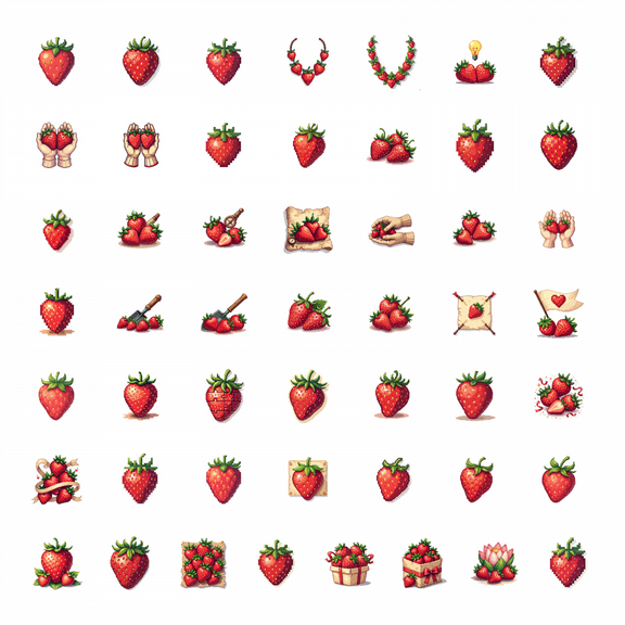 50pcs Pixel Style Strawberry Stickers Fruit Stationery Kids Cartoon Decals Water Bottle Laptop Phone Tablet Guitar Bicycle Stickers Set