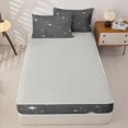 thumbnail image 4 of Manfei Twinkling Stars Print Zipper Queen Comforter Set with Fitted Sheet and 2 Pillowcases,Galaxy Theme Zipper Bedding Set,Gray White,Light Gray Reversible,4pcs, 4 of 8