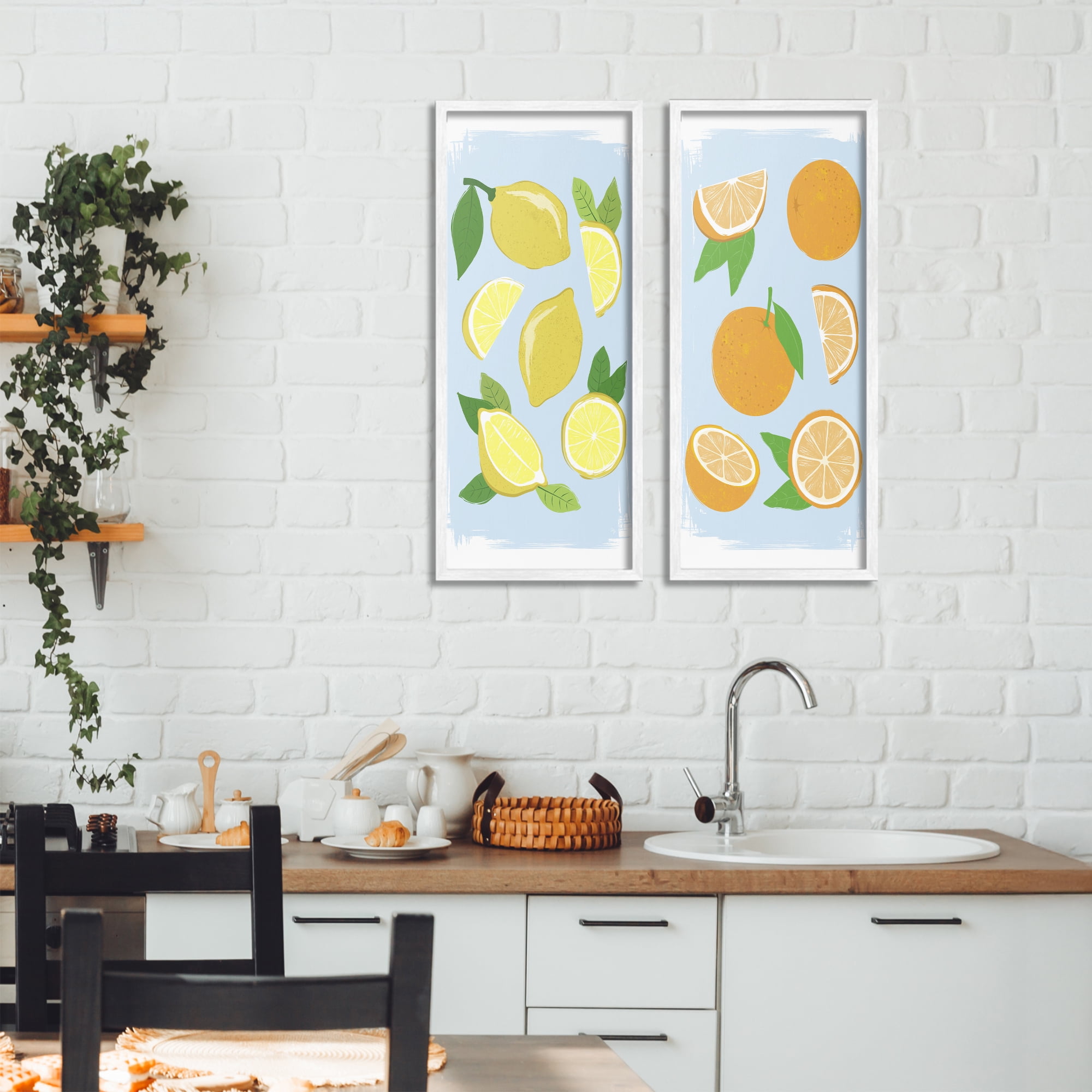 Stupell Industries Pastel Summer Citrus Fruits 2 Piece White Framed Giclee Art Set, design by Martina Pavlova