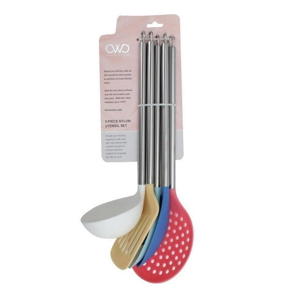 5pc Nylon / Stainless Steel Kitchen Utensil Set, Multicolor
