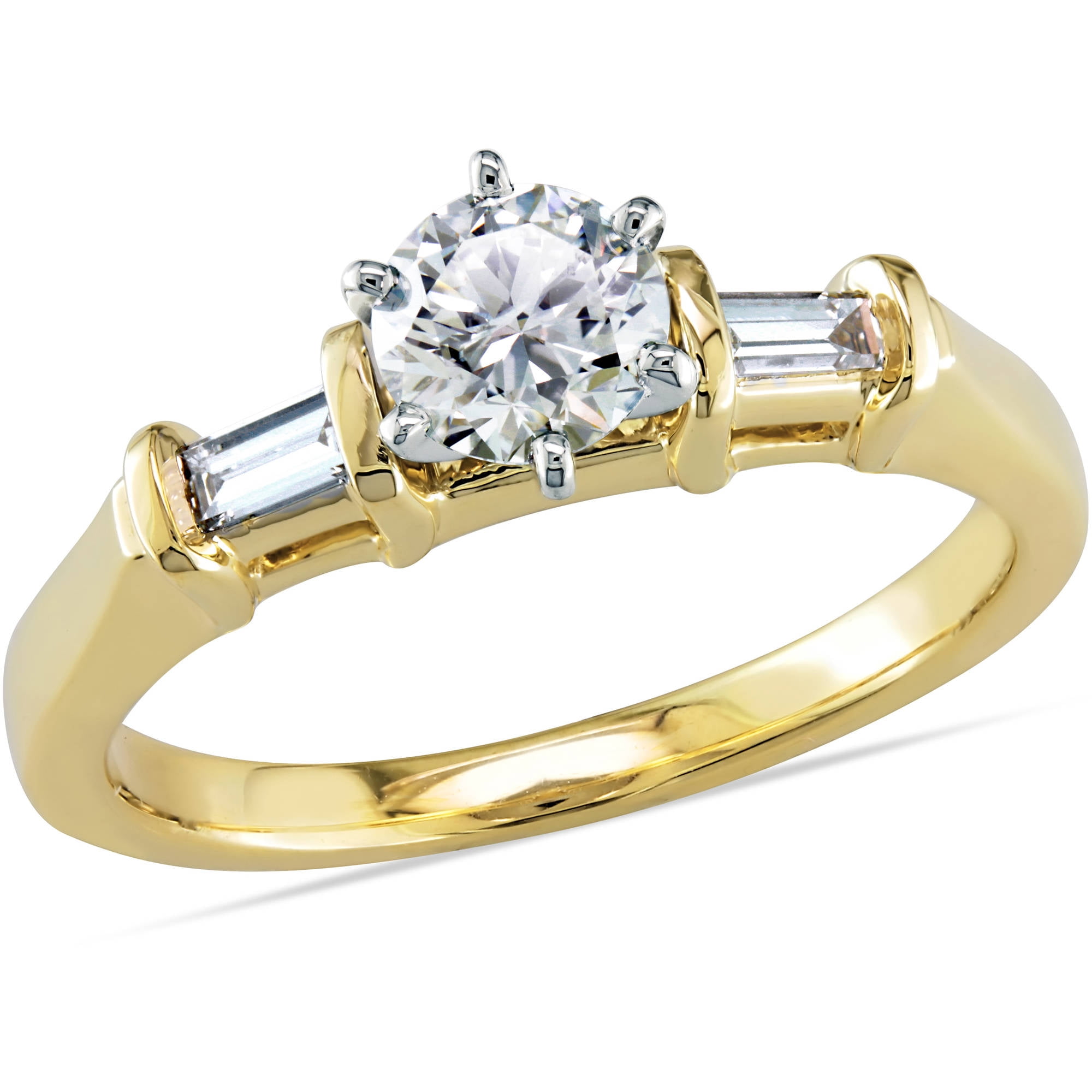 Miabella 5 8 Carat T.W. Round and Baguette-cut Diamond 14kt Yellow Gold Three Stone Engagement Ring by Generic