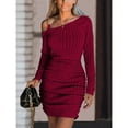 thumbnail image 2 of Women's Ribbed Knit Off-Shoulder Bodycon Mini Dress – Long Sleeve Holiday Party  Wedding Guest Outfit, 2 of 6