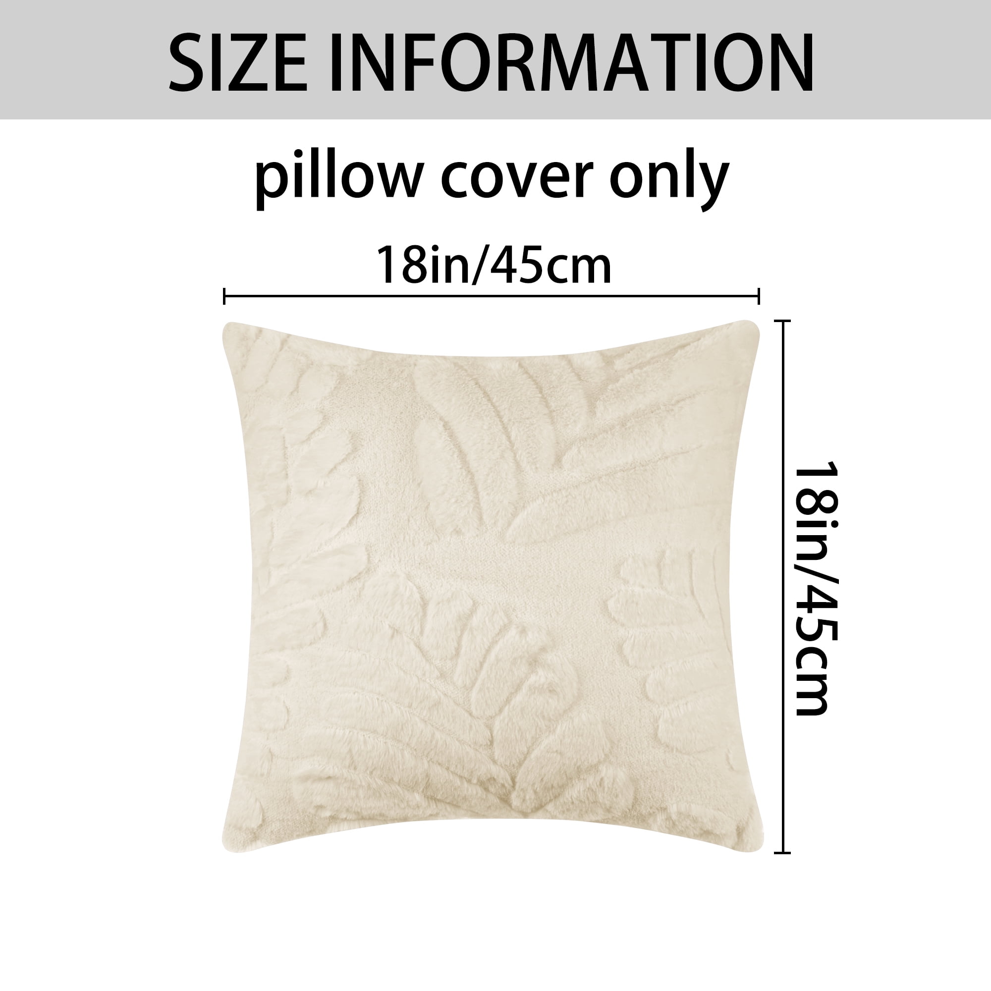 Unique Bargains Basho Leaf Pattern Cushion Covers Solid Fluffy Plush Pillow Covers 2 Pcs Beige 18" x 18"