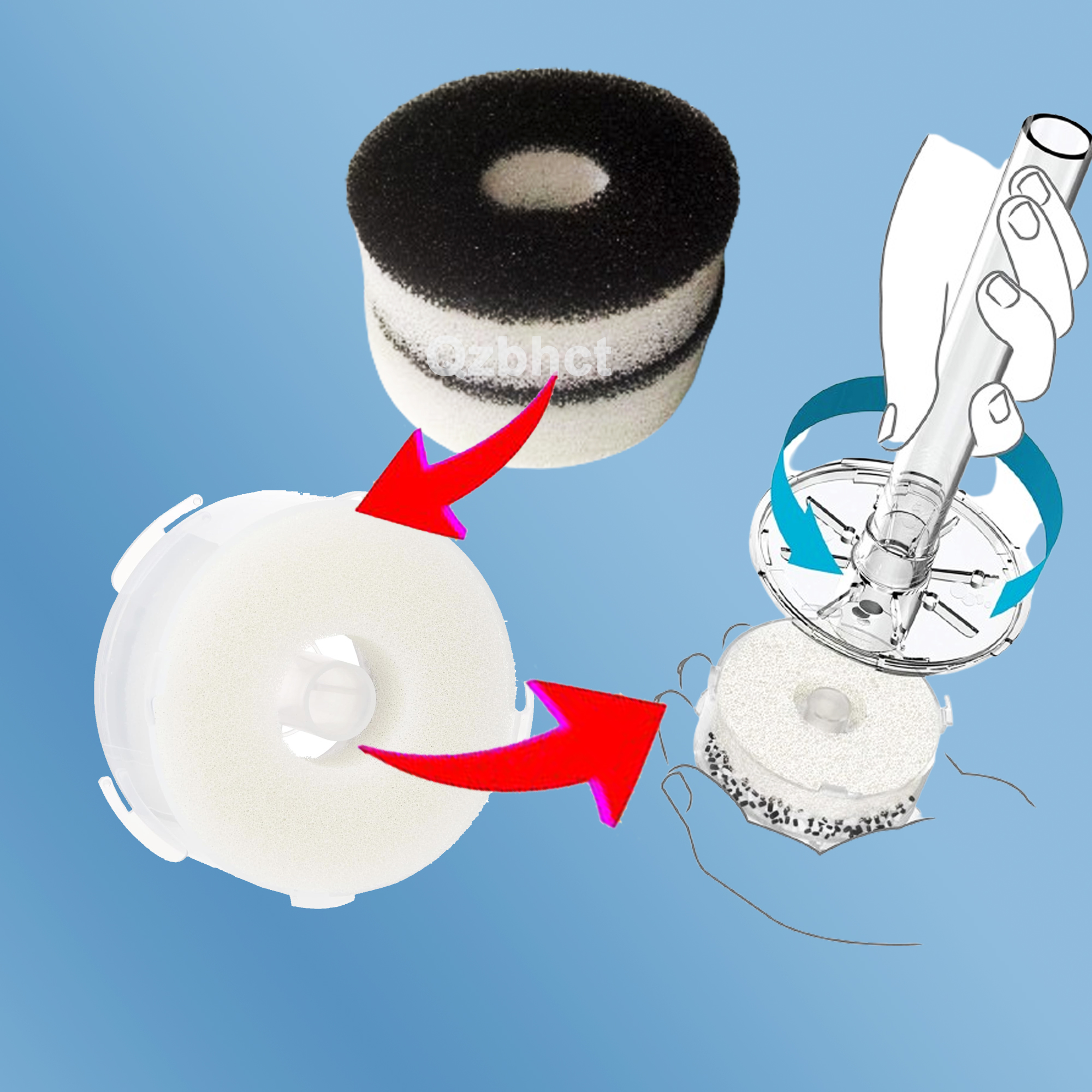 Qzbhct 8 Pcs Round Foam Filter Pads 8 Pcs Black Rings for Aquarium Bio Sponge Replacement Service Kit