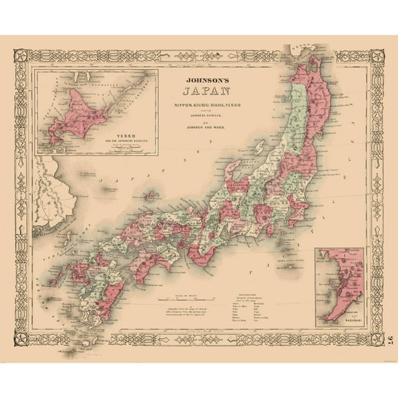 Historic Map - Japan - Johnson 1864 - 27.91 x 23 - Vintage Wall Art