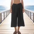 thumbnail image 2 of ibiyuan Linen Capri Pants for Women High Waist Palazzo Pants Plus Size Casual Women Trousers Drawstring Women's Lounge Pants Summer Beach Vacation, 2 of 9