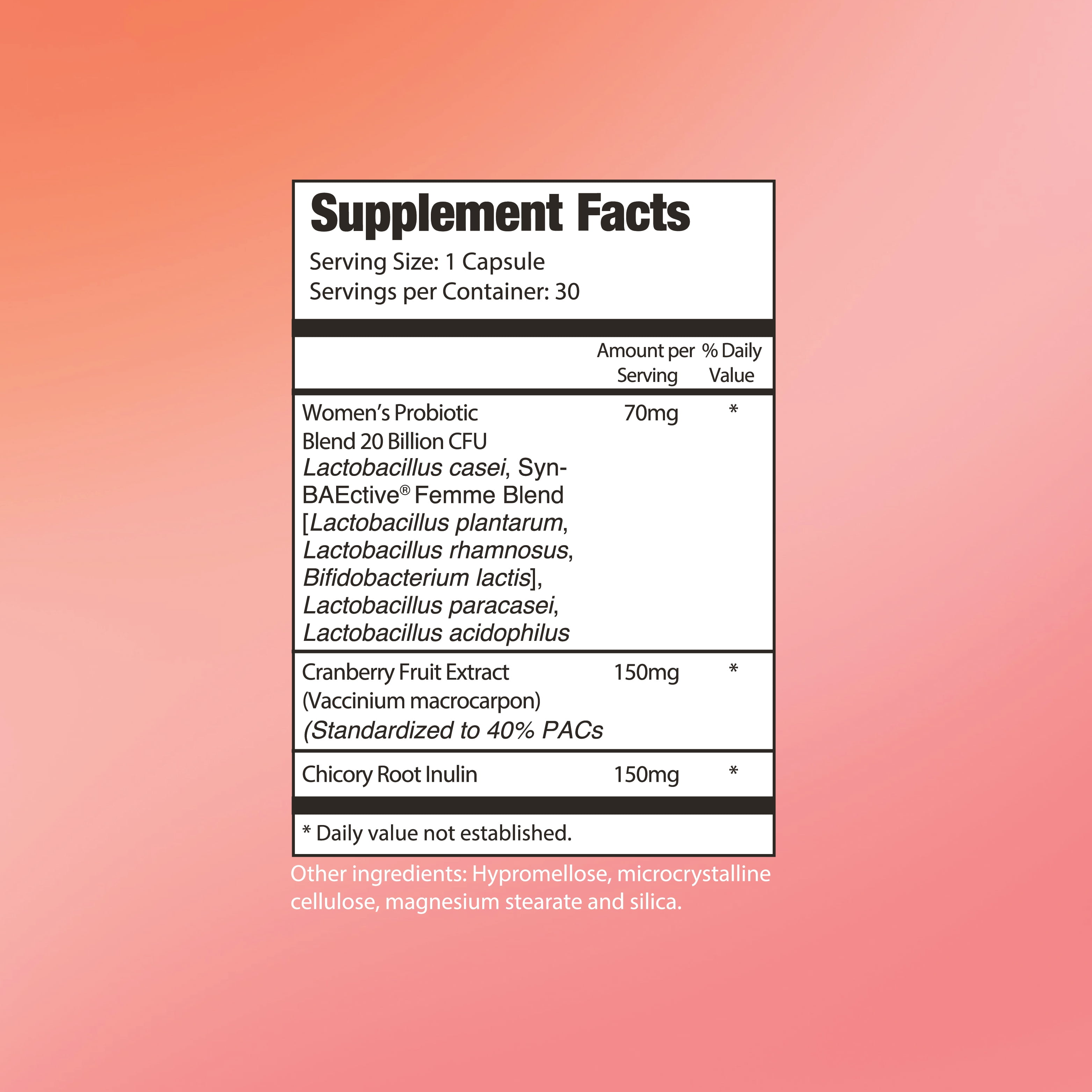 Omax Womens Probiotic with Cranberry Extract, Vegan, Organic, Gluten Free - 30 Vege-Capsules