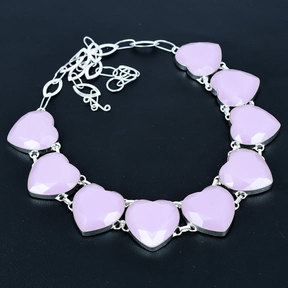 Pink Chalcedony Heart Gemstone 925 Sterling Silver Jewelry Necklace 18" VJ 1127