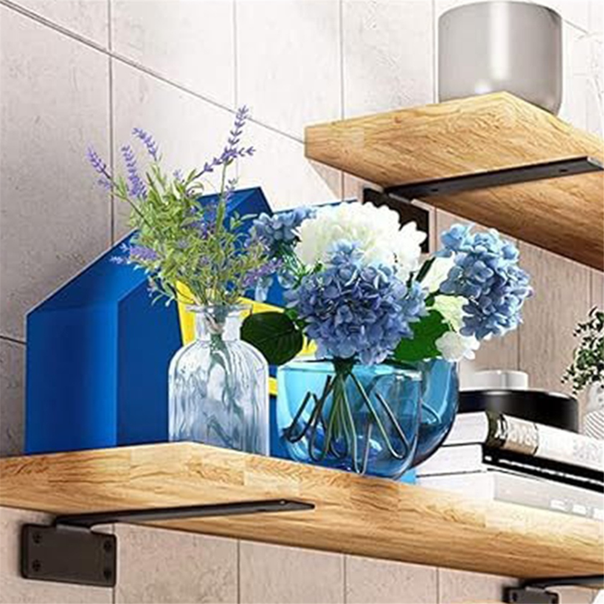 6PCS 12Inch Floating Shelf Brackets Heavy Duty Shelves Brackets, 1/5 Inch Thicked L Brackets for Shelves Support Black