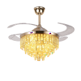 thumbnail image 2 of 42" Gold Crystal Chandelier Ceiling Fan with Retractable Blades - Remote Control 3 Color LED, 5000 CFM Silent Motor, Adjustable Downrod for Luxe Living Room/Dining Room, 2 of 9