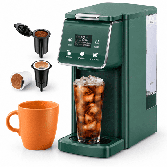 Green Single-Serve Hot & Iced Coffee Maker with Bold Setting, 52 oz Removable Tank