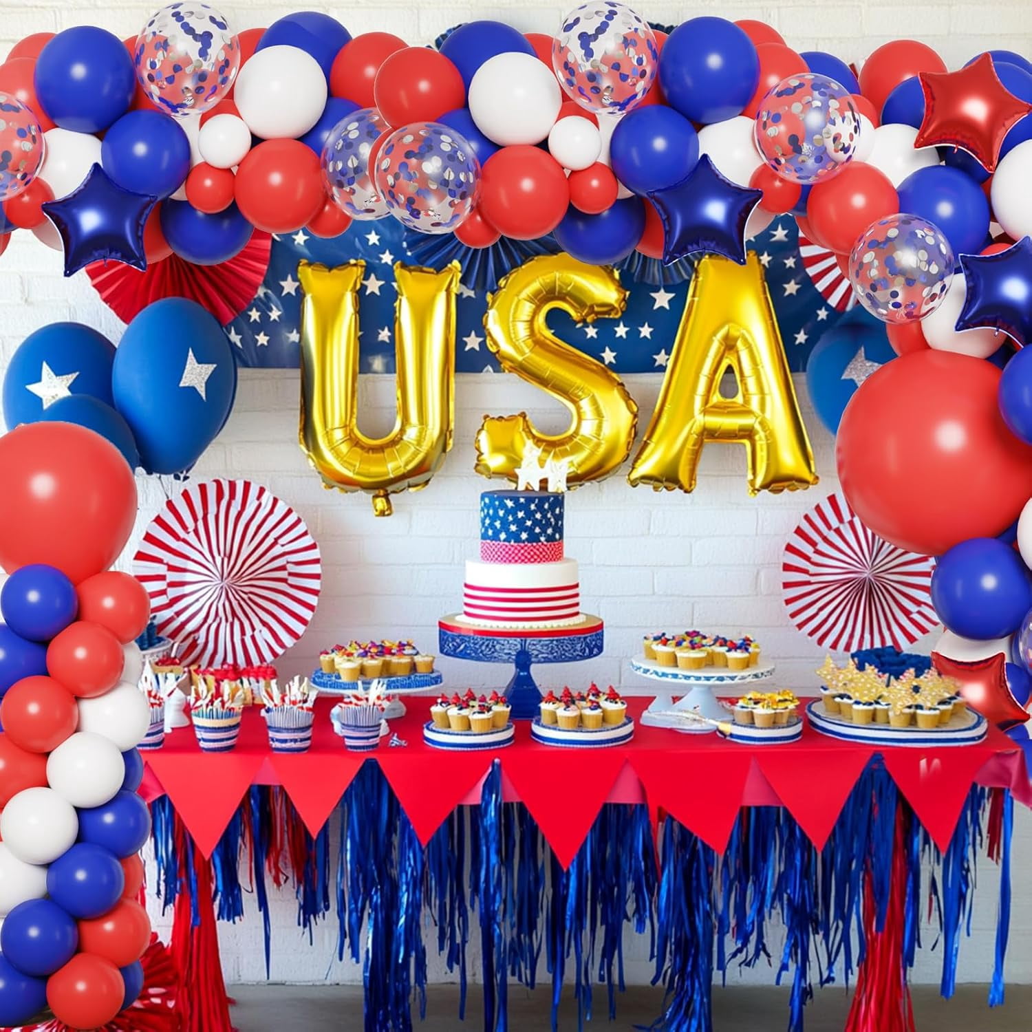 RUBFAC Balloon Garland Arch Kit 160 Pieces Red White And Blue Patriotic Party Decorations With Star Foil Balloons For 4th Of July Birthday Wedding Nautical Baseball Theme
