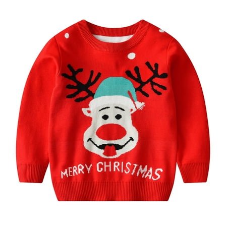 

CNGELG Toddler Kids Girls Boys Christmas Sweater Casual Prints Knitted Long Sleeve Outwear Winter Top Sweater