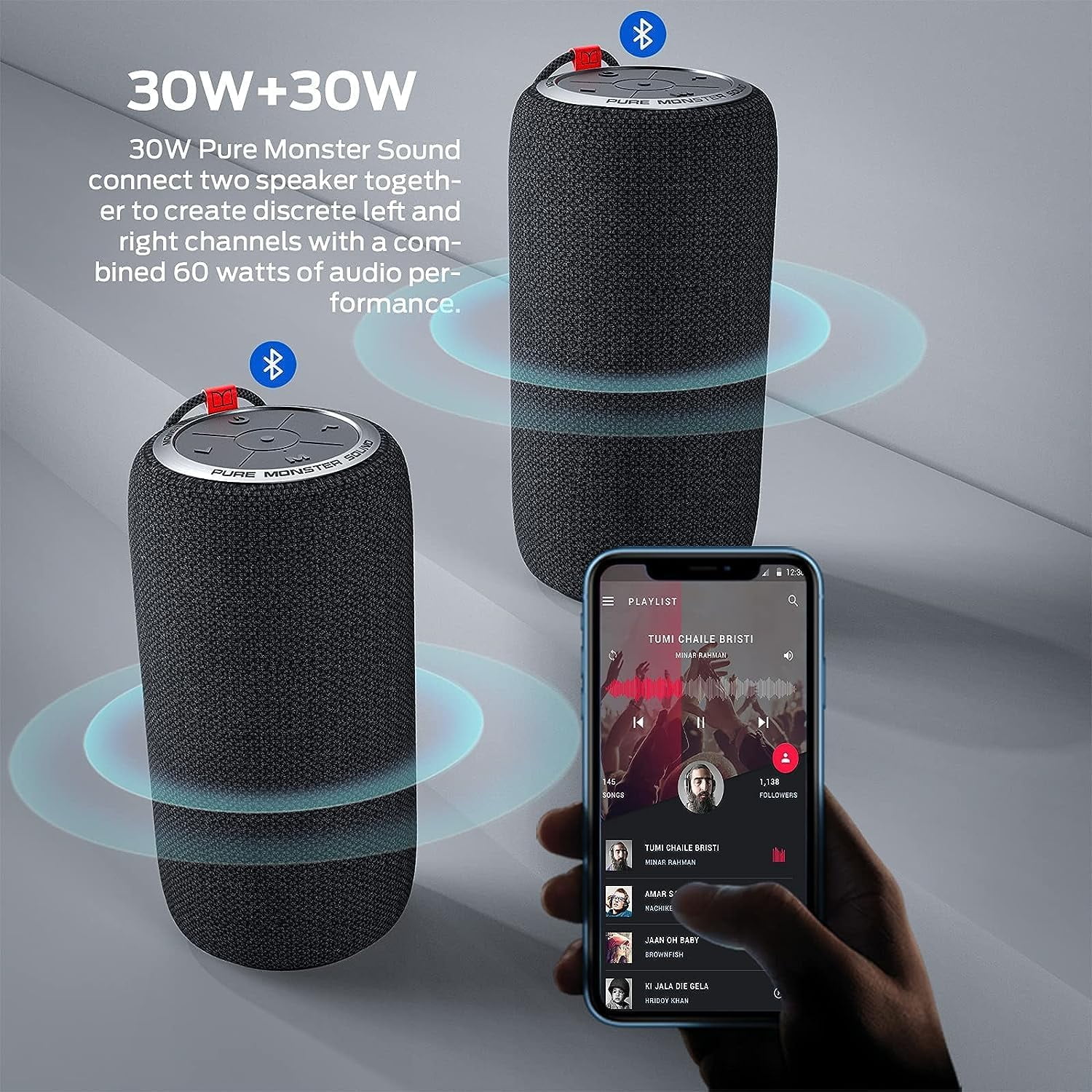 Monster Bluetooth Speaker, Superstar S310 Portable Bluetooth Speakers, 30W True Wireless Stereo Pairing Deliver Dynamic Sound, Waterproof Speaker, Outdoor Speaker