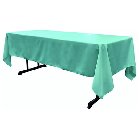 

Rectangular Polyester Poplin Fabric Reusable Party Tablecloth (Aqua 60 Wide x 120 Long)