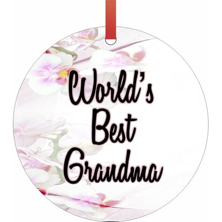 World's Best Grandma - Orchids Semigloss Flat Round Shaped Ornament Xmas Tree Christmas Décor - Christmas Room Décor and Ornament Yard (Best Orchids For Indoors)