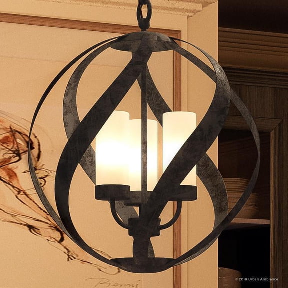 Urban Ambiance Luxury Rustic Chandelier, Medium Size: 19.25"H x 16"W, with Orbital Style Elements, Weathered Black Finish, UQL2780 from the Walsall Collection