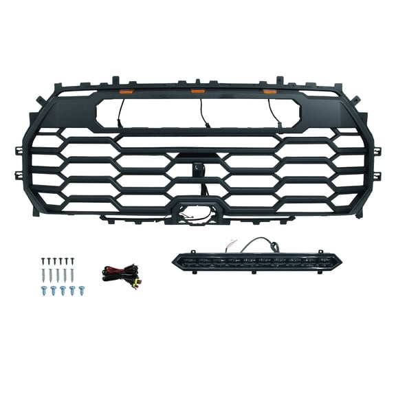 Front Bumper Grille Grill For 2022-2024 Toyota Tundra TRD PRO W/LED Gloss Black