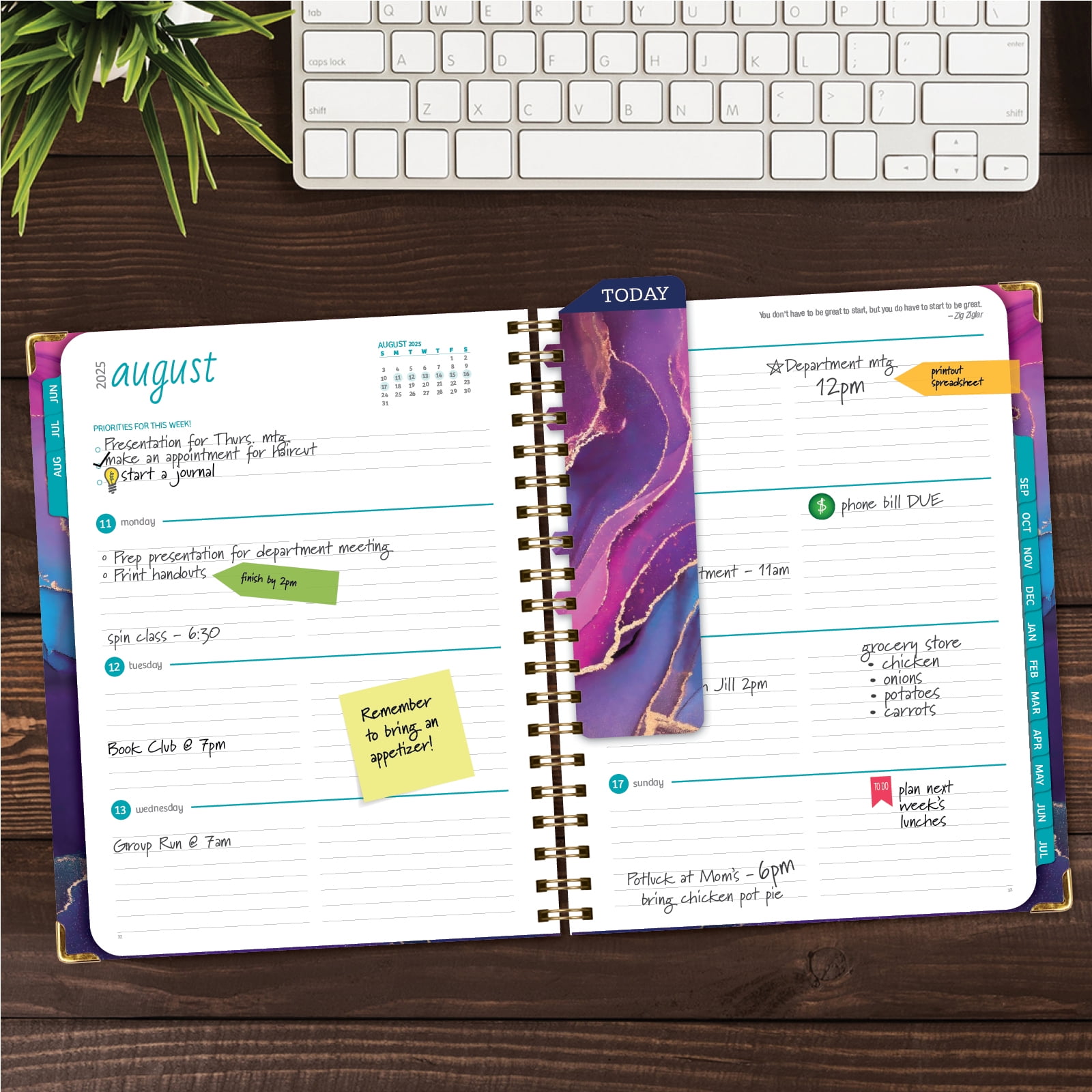 Academic Year 2025-2026 Planner, June 2025 - July 2026, 8.5"x11" Daily Weekly Monthly Planner Yearly Agenda, Hardcover, Bookmark, Pocket Folder and Sticky Note Set (Pink Purple Marble)