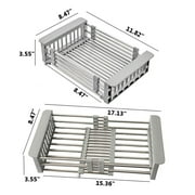 Expandable Dish Drying Rack Over The Sink Dish Basket Drainer with Telescopic Arms Functional Kitchen Sink Organizer for Vegetable, Fruit and Tableware