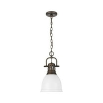 Yep by Golden Lighting Duncan 1-light 9in Chain Hung Pendant in Rubbed Bronze and Matte White shade