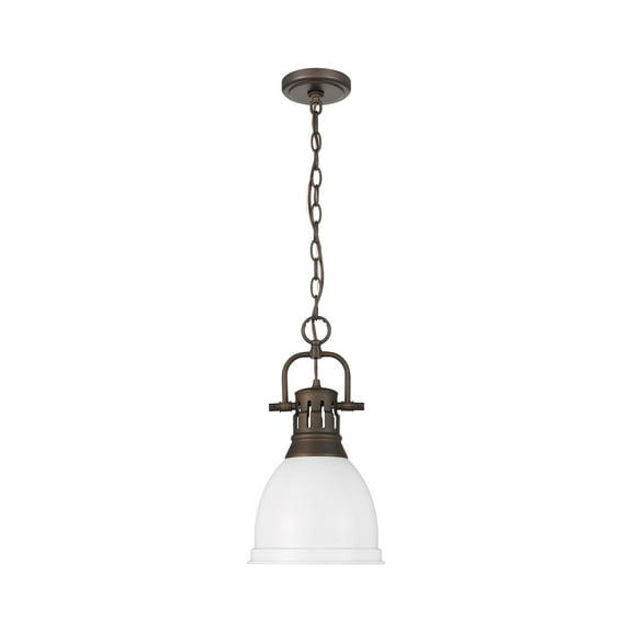 Yep by Golden Lighting Duncan 1-light 9in Chain Hung Pendant in Rubbed Bronze and Matte White shade