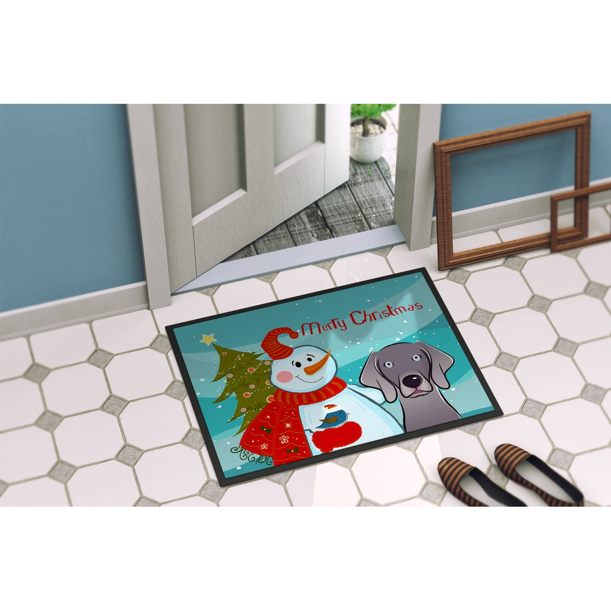 Caroline's Treasures BB1851JMAT Snowman with Weimaraner Door Mat, Indoor Rug or Outdoor Welcome Mat 24x36 Doormat , 24H